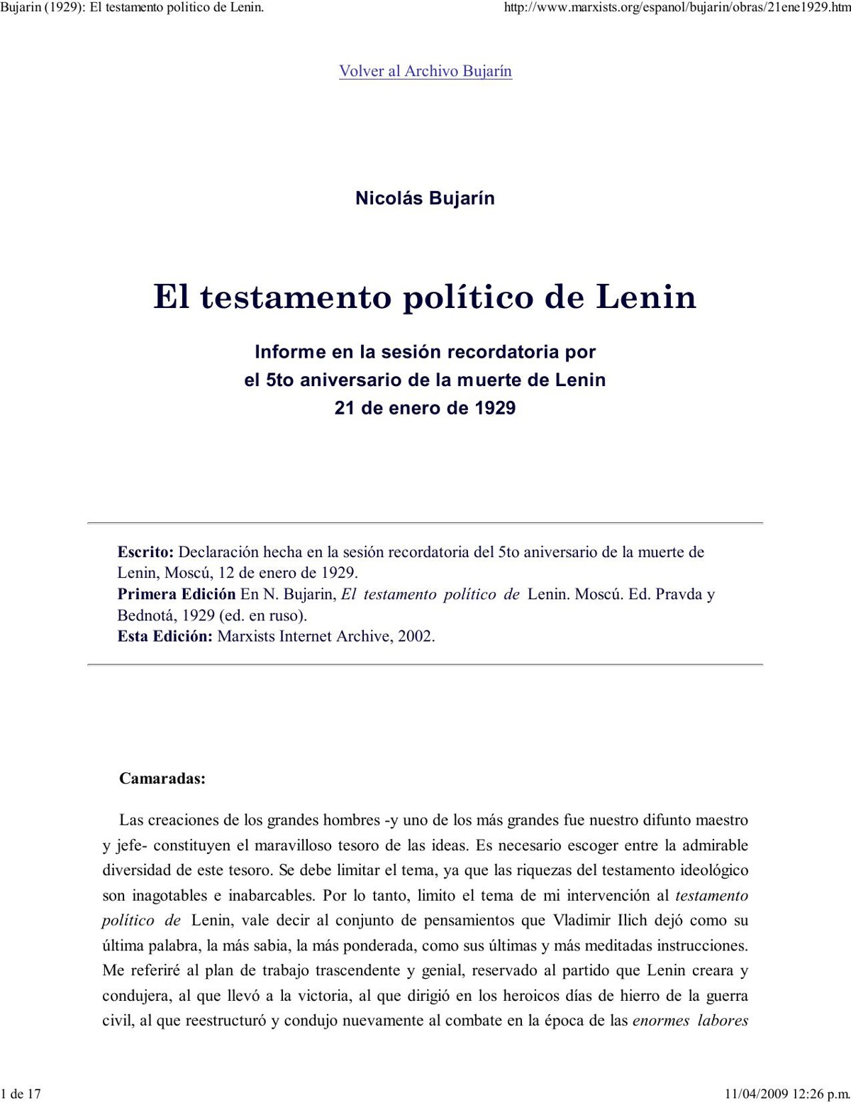 El testamento político de Lenin